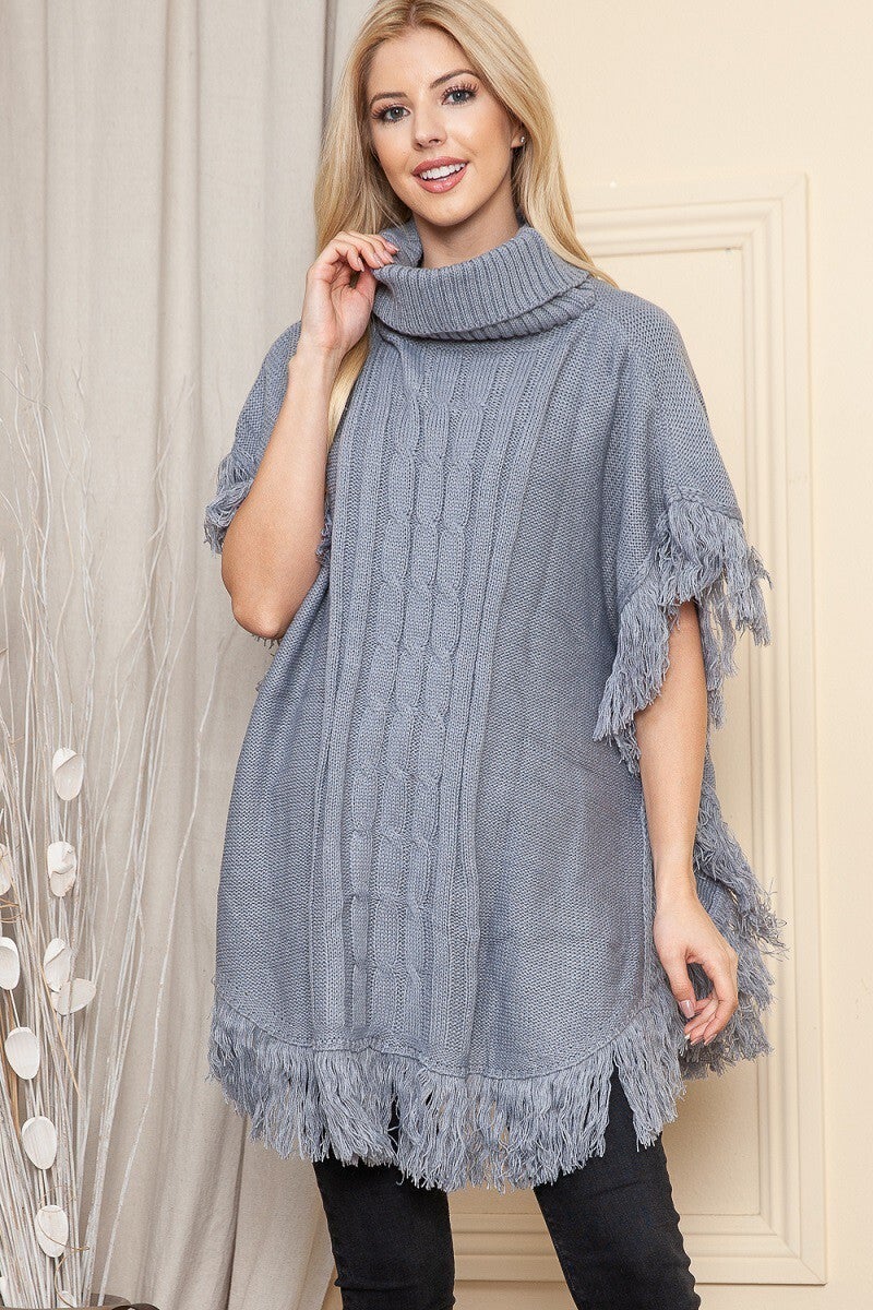 High Neck Oversize Knitted Poncho In Grey | Jenerique | SilkFred US